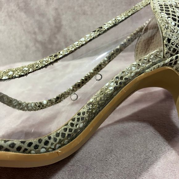 Snakeskin Print Heels “Gabbie” Clear Sides - Picture 4 of 12